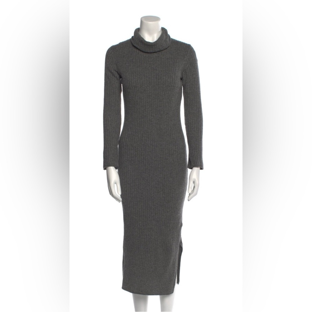 Alice + Olivia Gray Wool Ribbed Sheath Turtleneck Maxi Dress Small